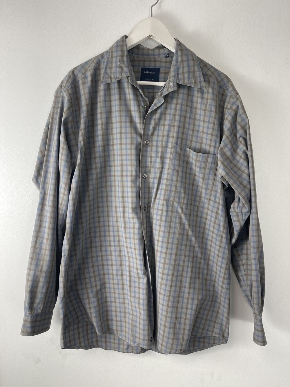 Lorenzini Italy Shirt Mens Large Gray Plaid Dress Shirt Button Up Italian N109